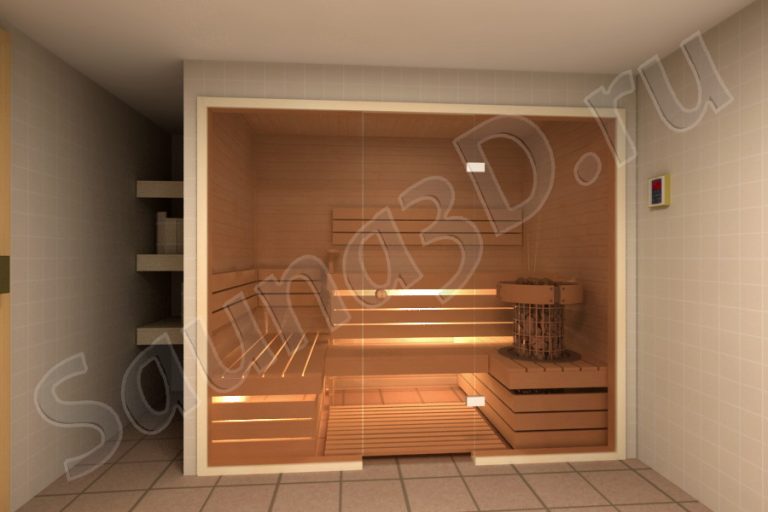 687 проект сауны с электрокаменкой HARVIA Cilindro PC110EE | Sauna3D
