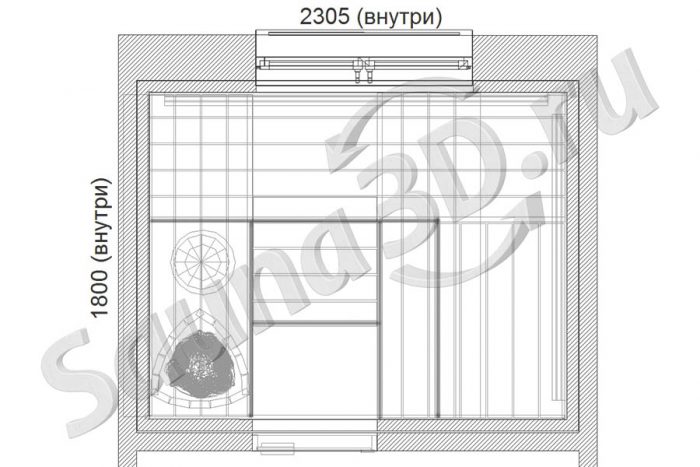 чертеж сауны 2,3 * 1,8