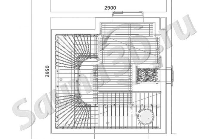 чертеж сауны 2,9 * 2,9
