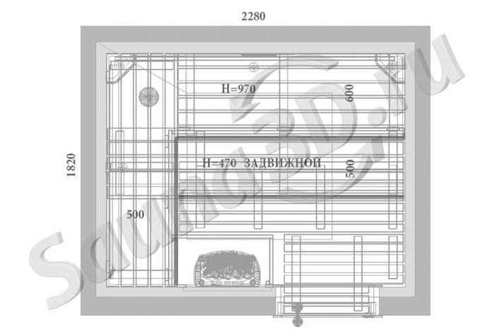 чертеж сауны 2,3 * 1,8