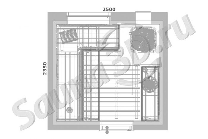 план сауны 2,5 * 2,35