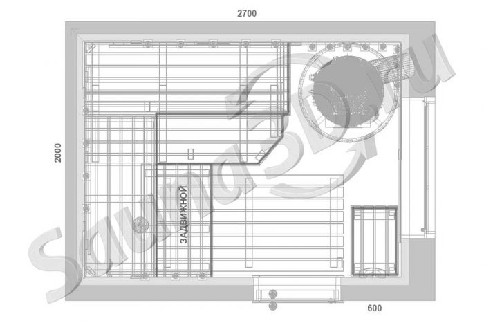план сауны с размерами 2,7 * 2,0