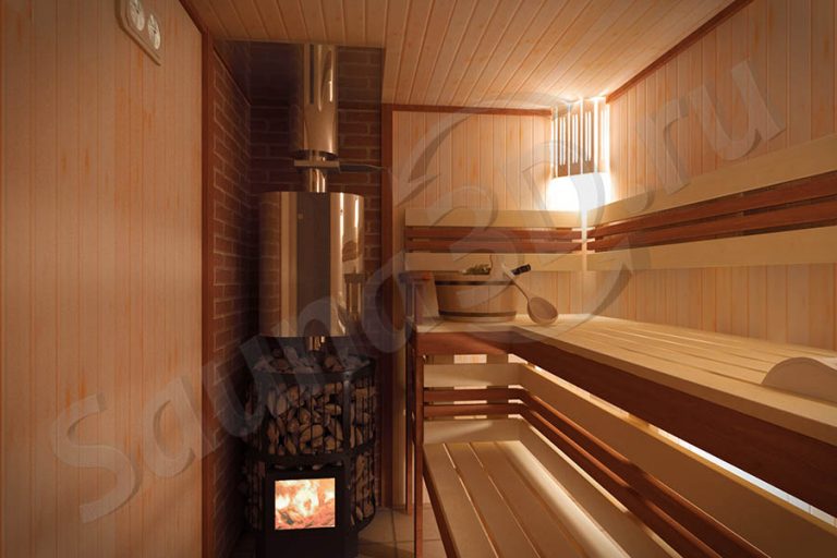 688 проект дровяной бани с кирпичной печью - Sauna3D