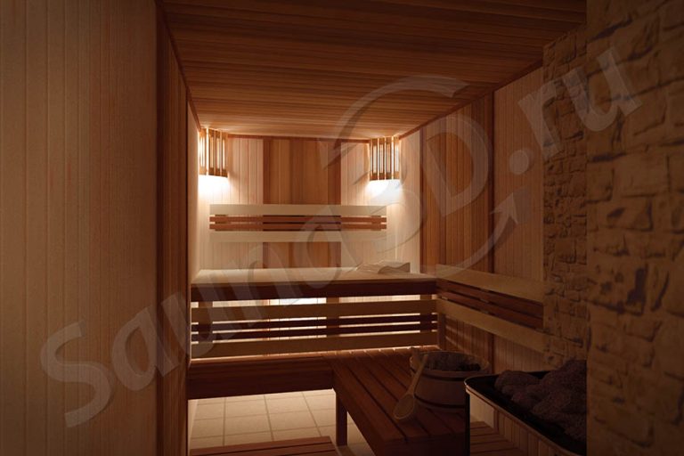 688 проект дровяной бани с кирпичной печью - Sauna3D