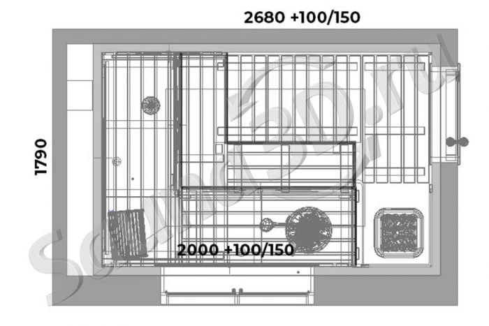 чертеж 734 дизайн проект сауны 3д печь Tulikivi KUURA