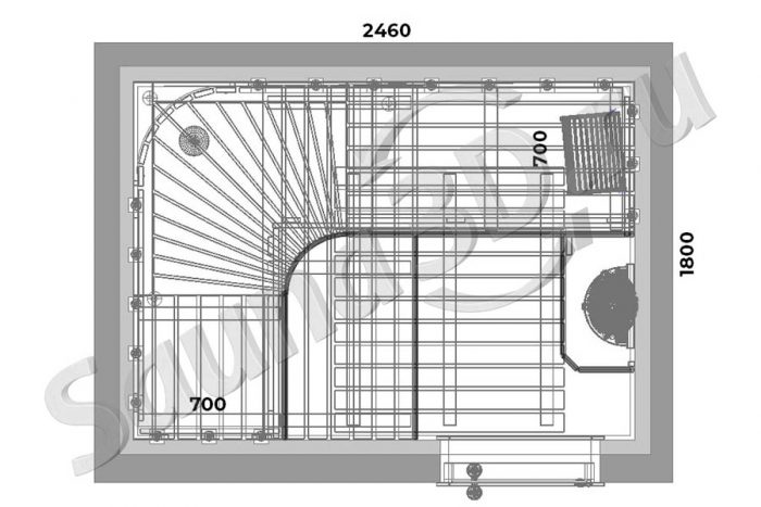 чертеж 737 дизайн проект сауны в 3д с печью SAWO Tower