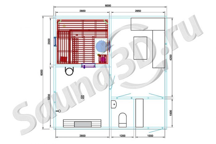 чертеж план 755 дизайн проект бани из ольхи с HARVIA LEGEND 240 DUO