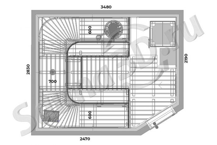 чертеж план 777 дизайн проект бани из кедра, облицовка печи из змеевика