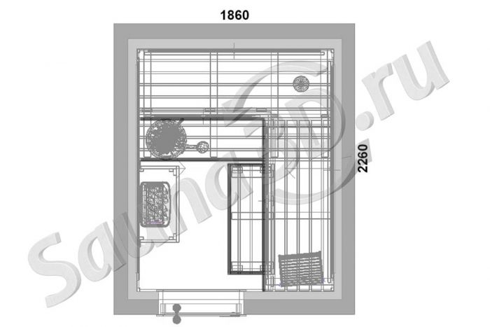 чертеж план 800 проект cауны в загородном доме, каменка HARVIA Trendi