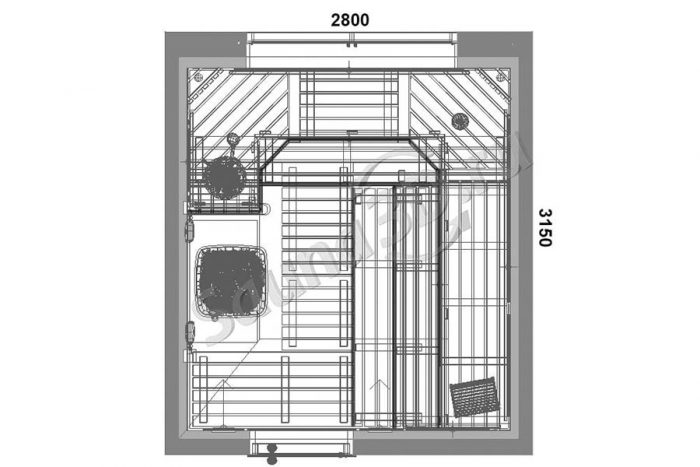 чертеж план 812 проект мрачной бани из термоосины дровяная печь KASTOR